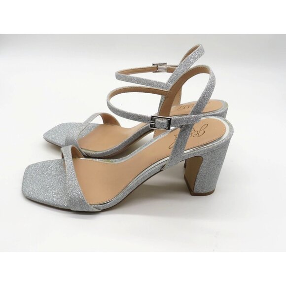 Badgley Mischka Womens Silver Glitter Block Heel Sandals Size 8 NEW - Picture 3 of 6